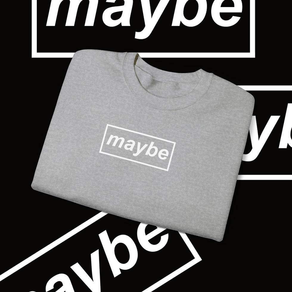 Thumbnail: Gray sweatshirt with "maybe" in a box, Cameras Never Lie Unisex tshirt, indiemusictees.