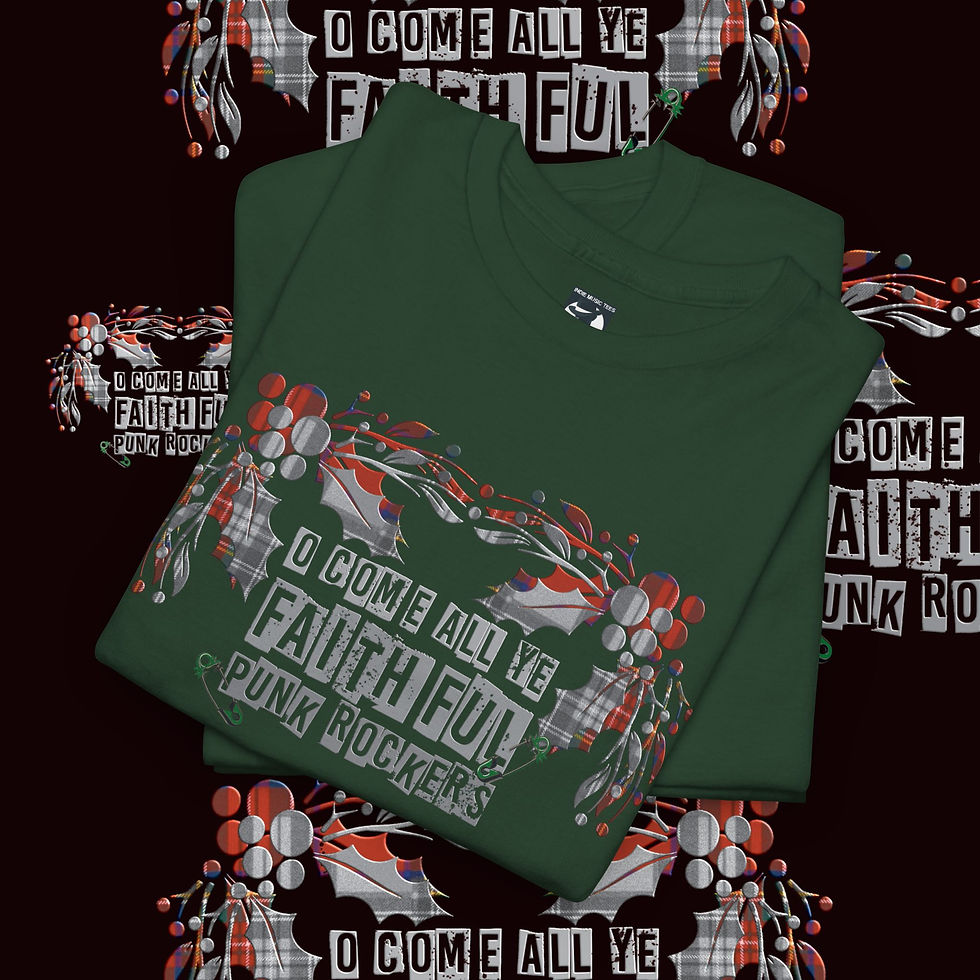 Product: O Come All Ye Faithful Punk Rockers - Xmas Unisex tshirt green front folded