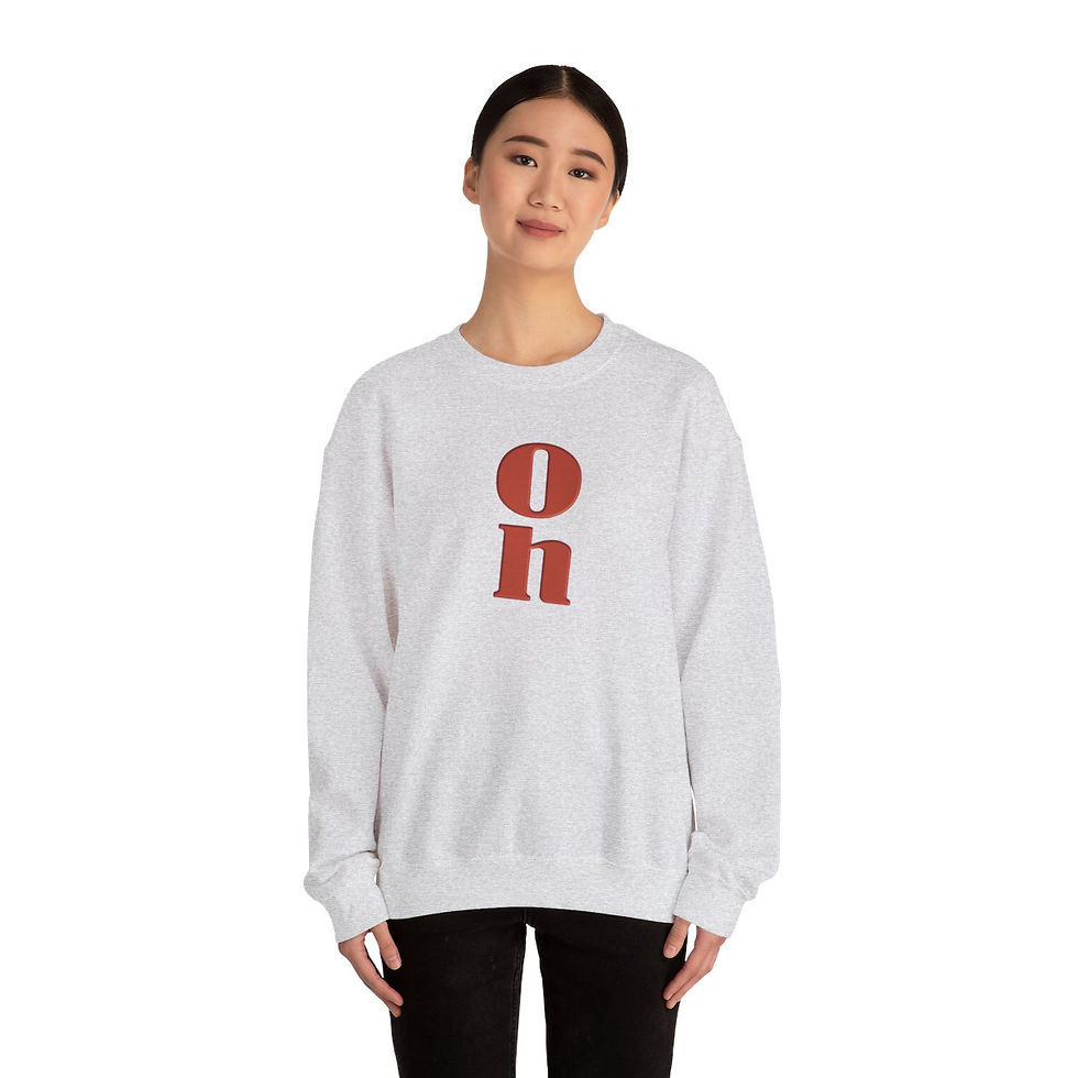 Thumbnail: Woman wearing gray sweatshirt with red 
