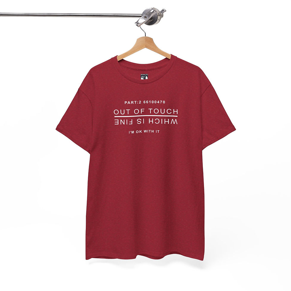 Thumbnail: Product: Out Of Touch Unisex tshirt red front hanging from a rail