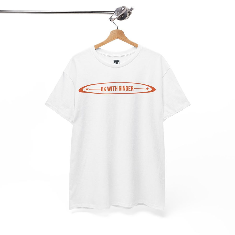 Thumbnail: White t-shirt with orange text reads 
