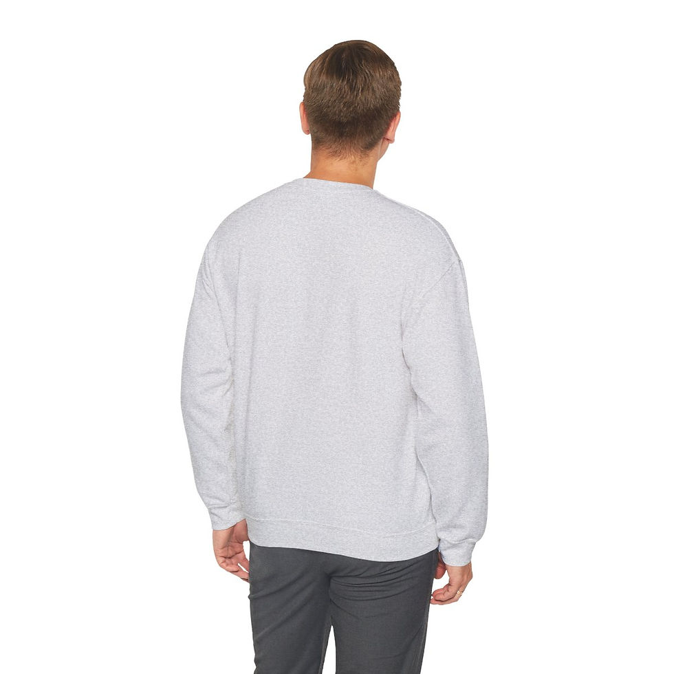 Thumbnail: Man wearing blank, light gray sweatshirt, back view. You Wouldn't Steal Unisex tshirt. indiemusictees