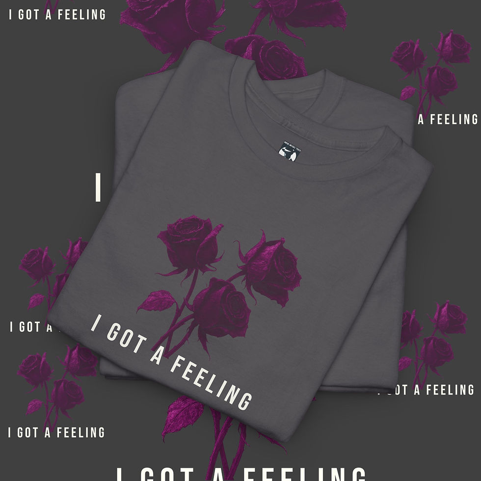 Thumbnail: Gray t-shirt with roses and "I GOT A FEELING" text, indiemusictees design.