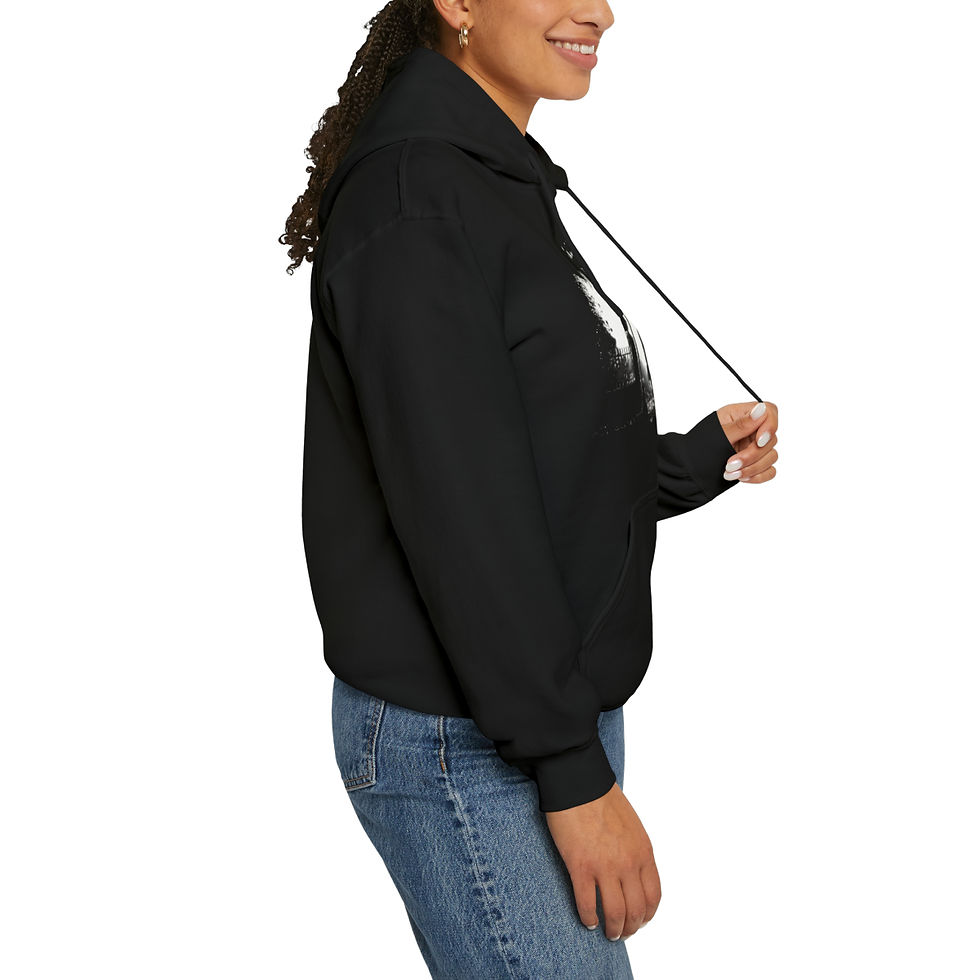 Thumbnail: Woman wearing black hoodie, side view, How To Pogo Unisex tshirt. indiemusictees