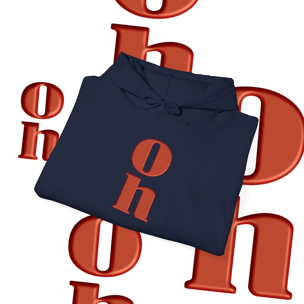 Thumbnail: Navy blue shirt with orange lettering reads "oh" and "oh" text indiemusictees.