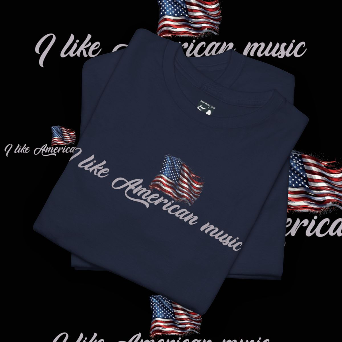 Product: I Like American Music Unisex tshirt black front folded
