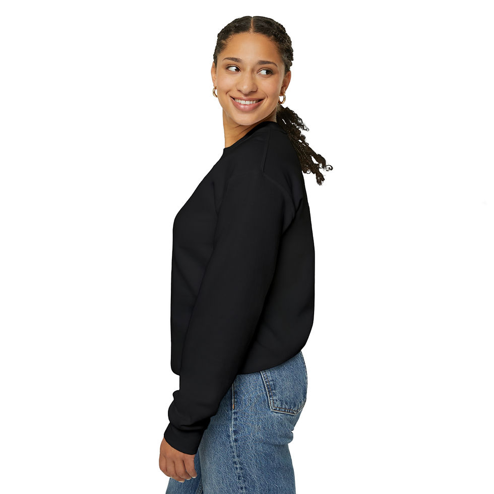 Thumbnail: Woman wearing black sweatshirt, Awkward Date Unisex tshirt, smiling, side view, indiemusictees