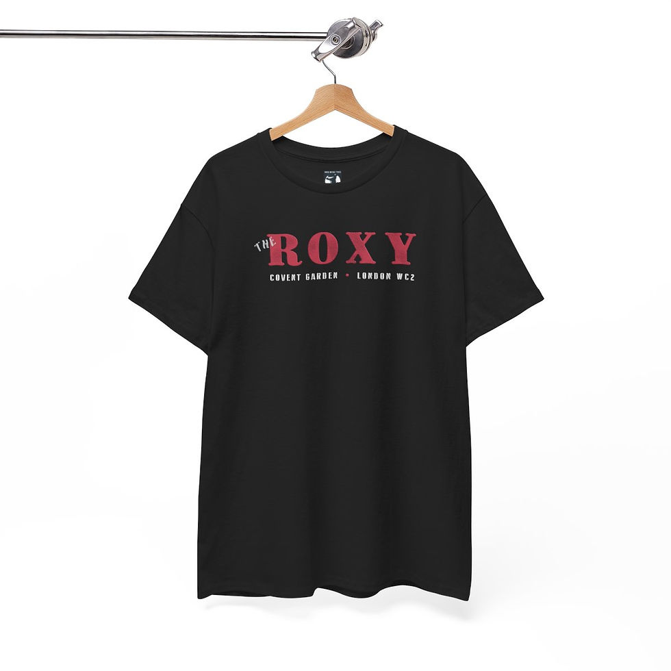 Thumbnail: Black t-shirt with "ROXY" in red, "music lovers since forever" and indiemusictees