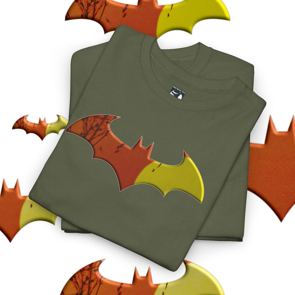 Thumbnail: Green t-shirt with a bat logo design on white background, indiemusictees.