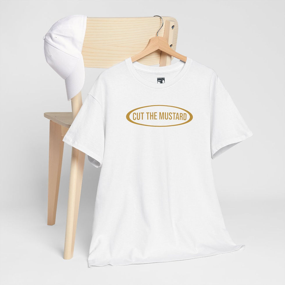 Thumbnail: White t-shirt with "CUT THE MUSTARD" text. More Sense Than Money Unisex tshirt indiemusictees