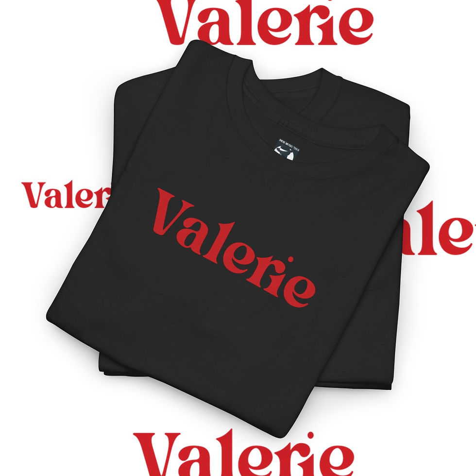 Thumbnail: Black Valerie t-shirt with red text, Valerie Unisex tshirt, indiemusictees apparel.