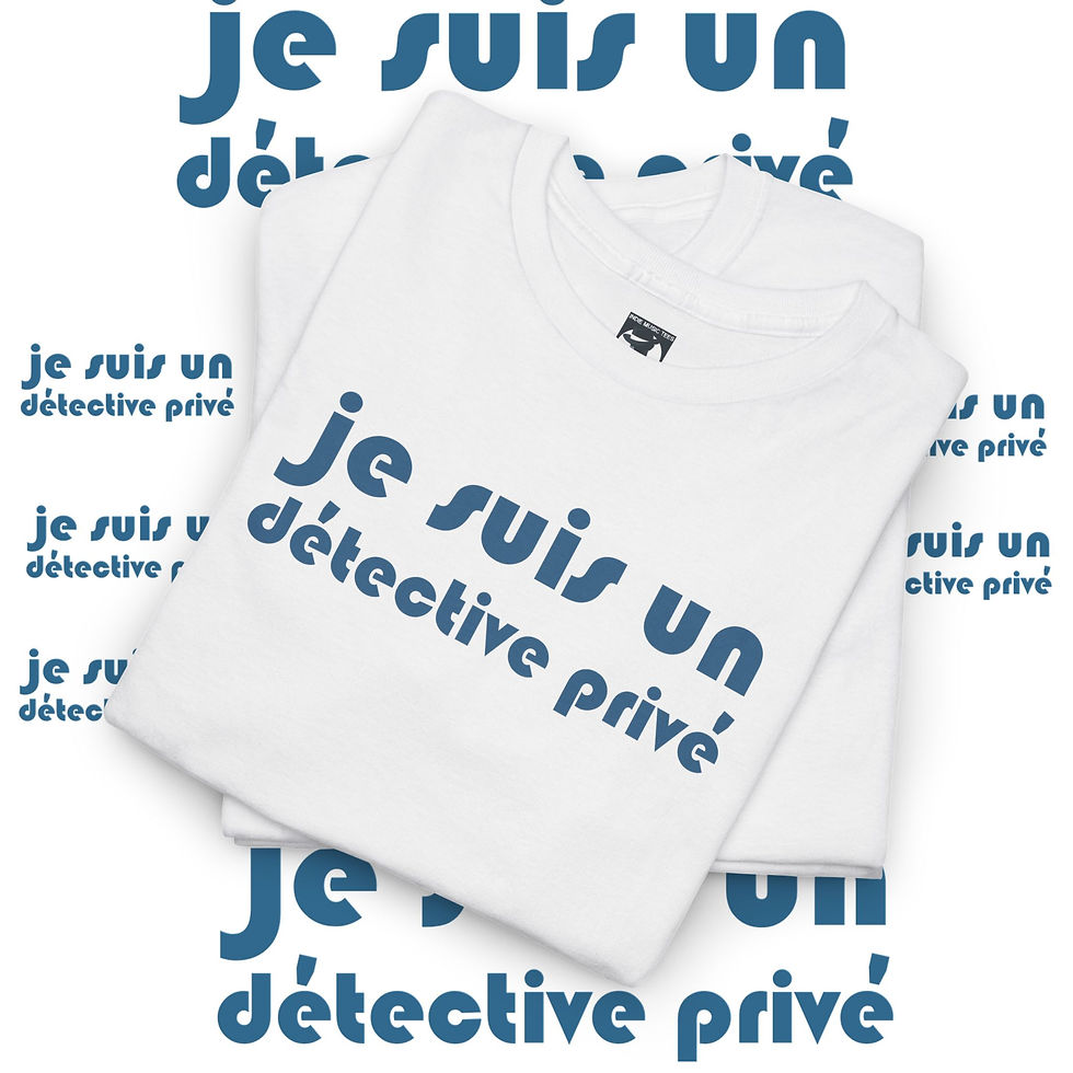 Thumbnail: White t-shirt with "Je suis un détective privé" text design. indiemusictees