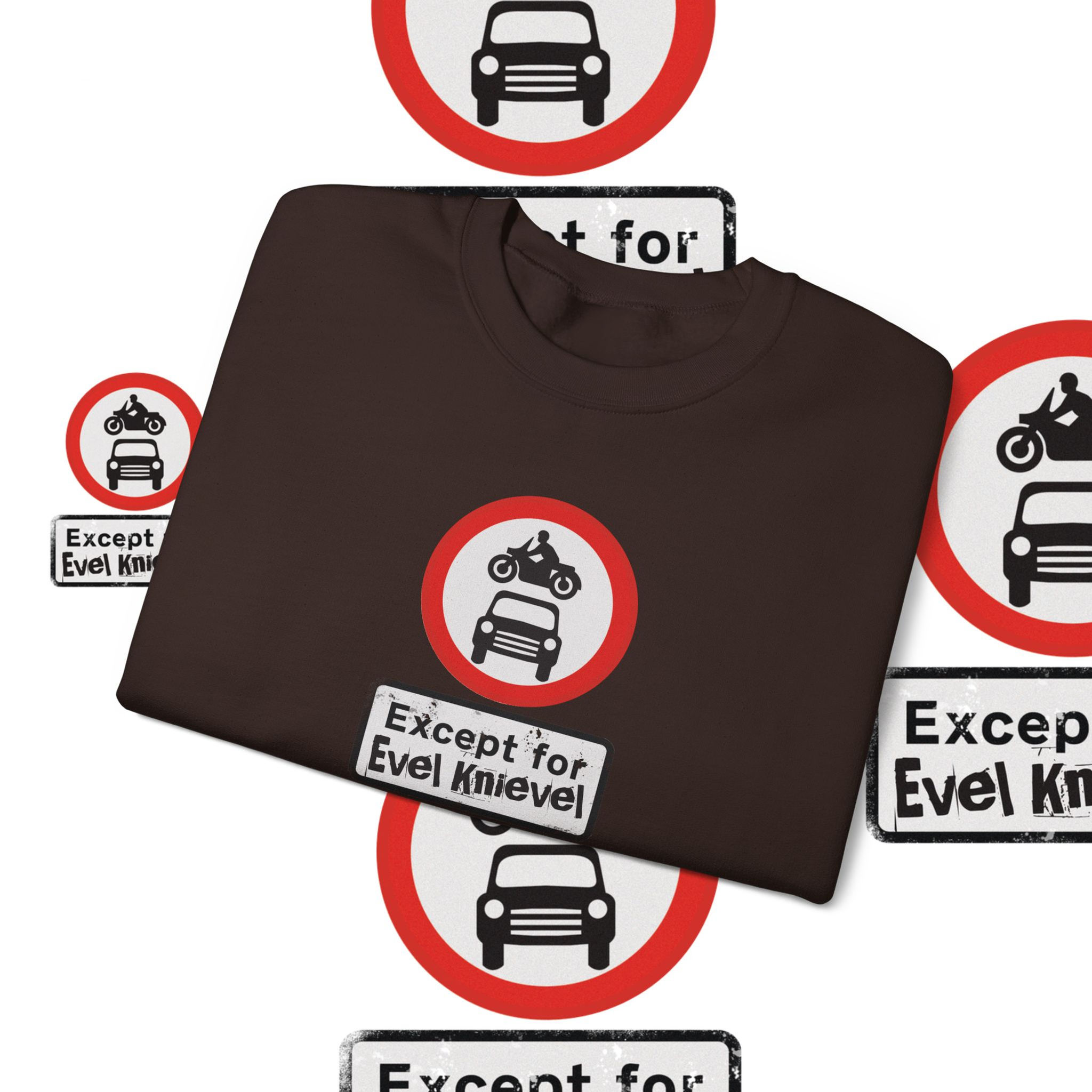 Product: Except For Evel Knievel Unisex Crewneck sweatshirt chocolate brown folded