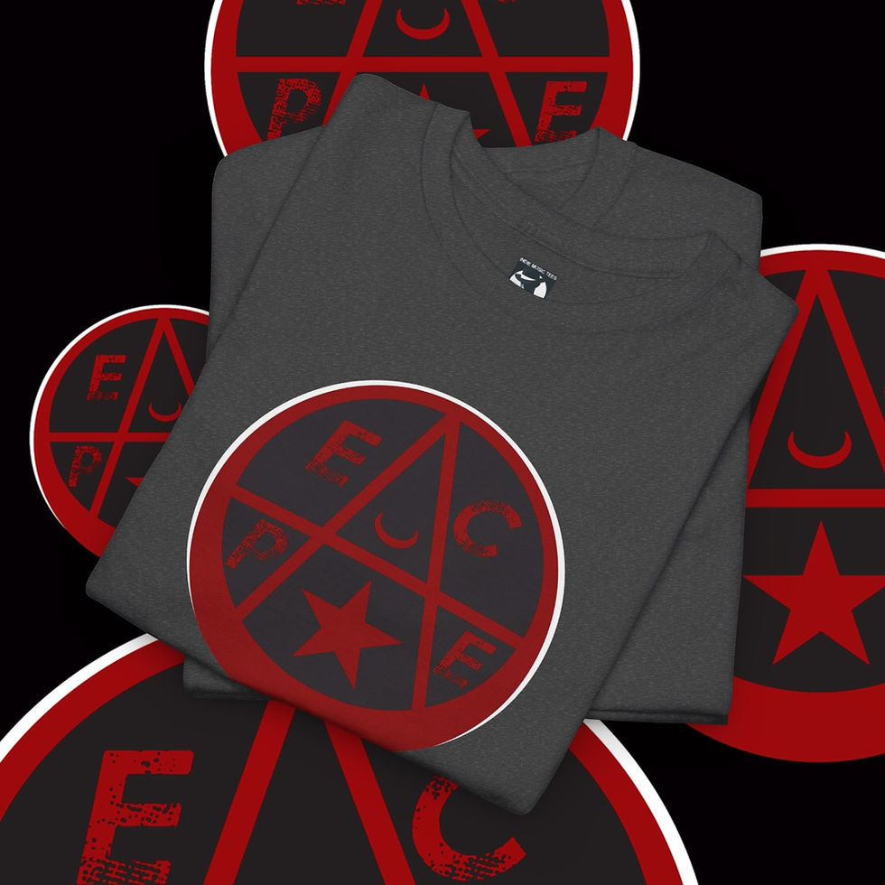 Thumbnail: Stacked dark tee shirt with red graphic design. Easy Tiger! Unisex tshirt. indiemusictees