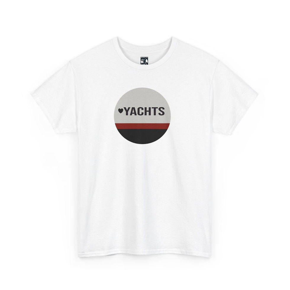Thumbnail: White t-shirt with a YACHTS logo. Hard Luck Cafe Unisex tshirt. Indie music tees.