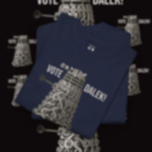 Vote Dalek Unisex tshirt with Dalek design and Vote Dalek! text indiemusictees