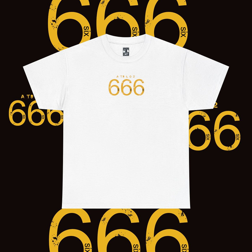 Thumbnail: White t-shirt with golden 666 text. 666 Unisex tshirt. 666 number of the beast tshirt
