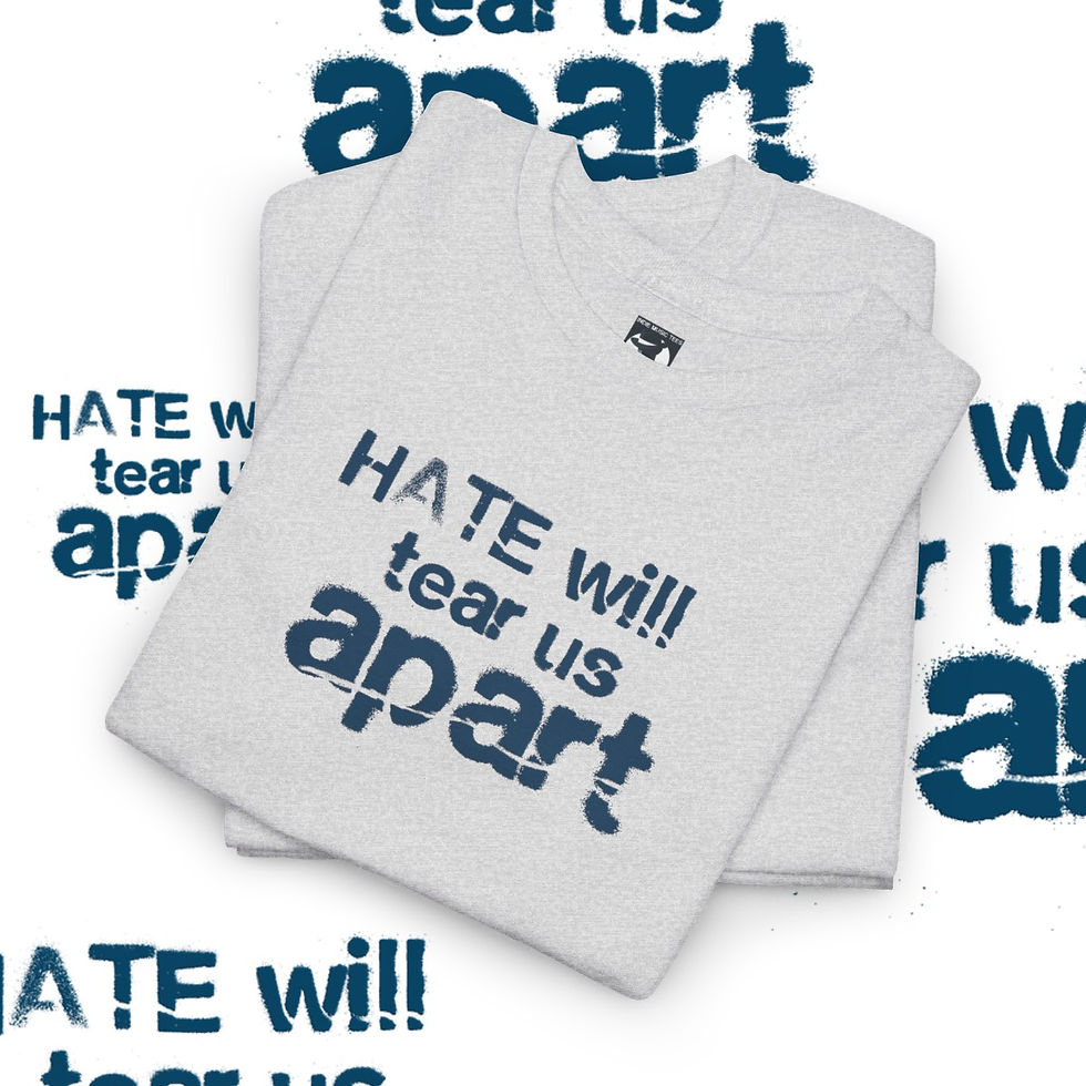 Thumbnail: White t-shirts with "HATE will tear us apart" text, indiemusictees.