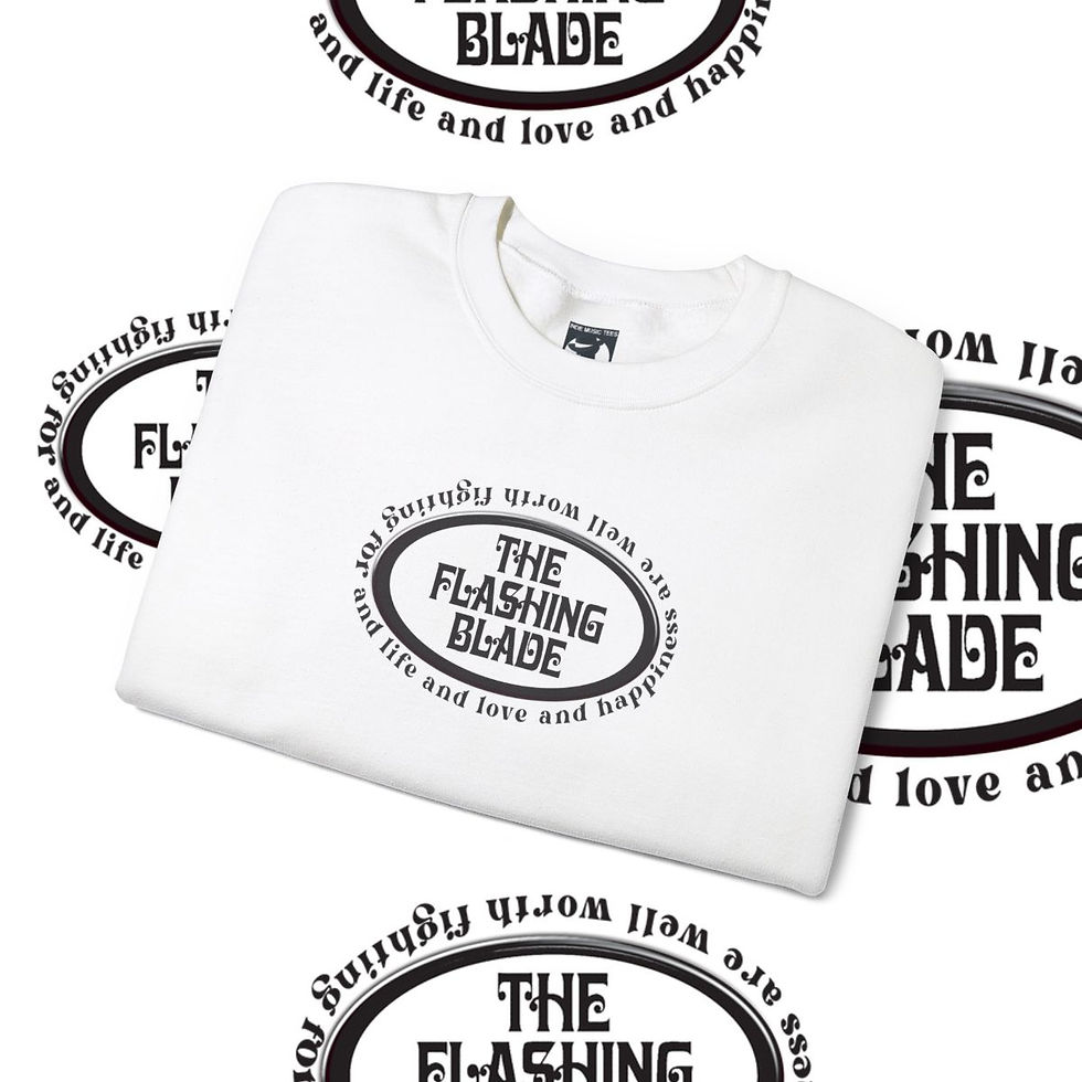 Thumbnail: White t-shirt with The Flashing Blade logo and text, indiemusictees.