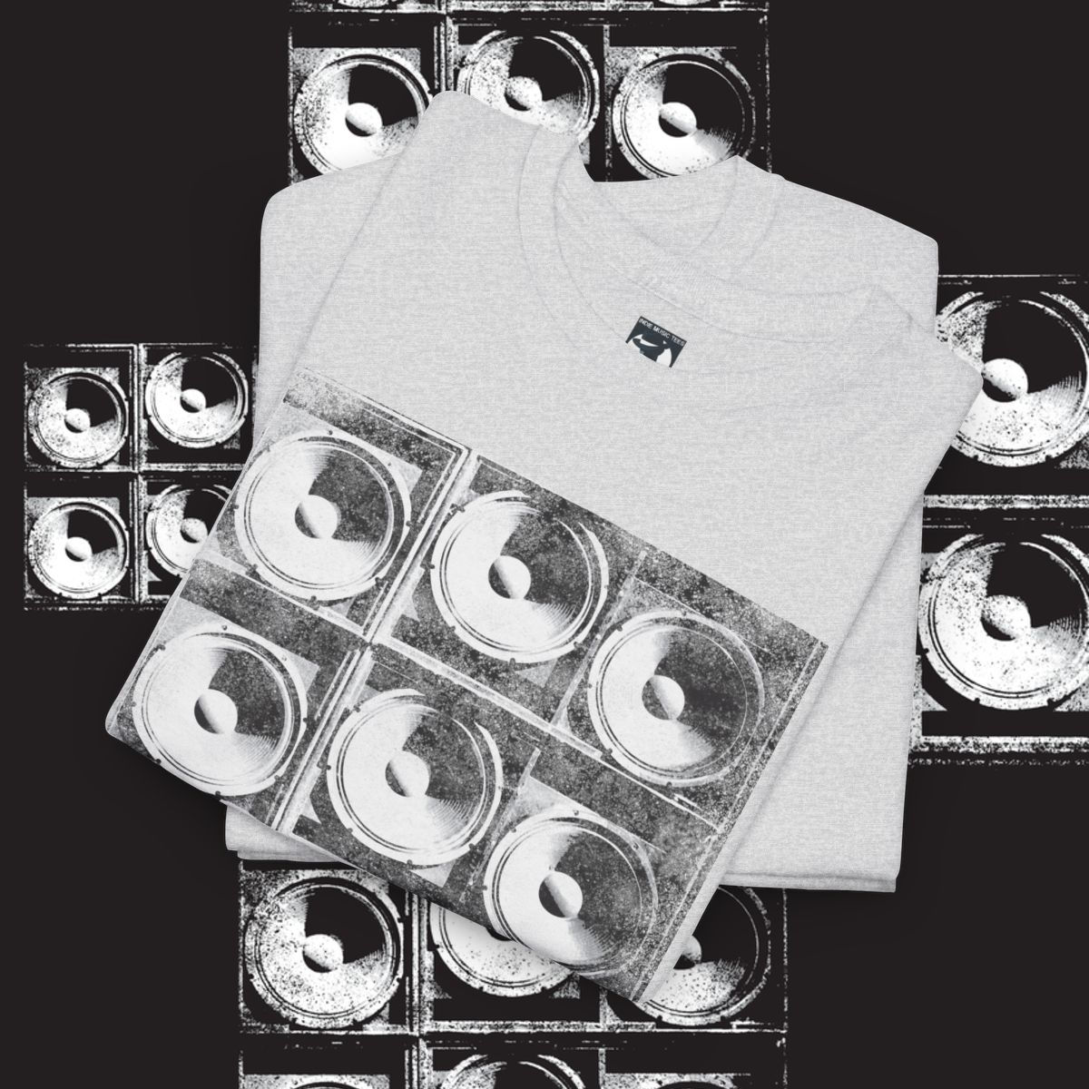 White t-shirt with speakers, Boom Unisex tshirt, cool indiemusictees design.