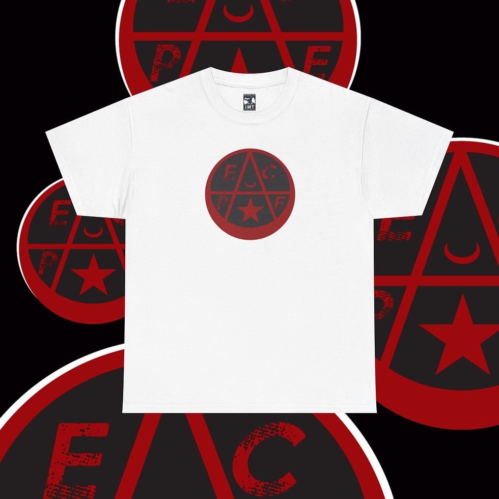 Thumbnail: White t-shirt with red circular graphic design. Easy Tiger! Unisex tshirt. indiemusictees
