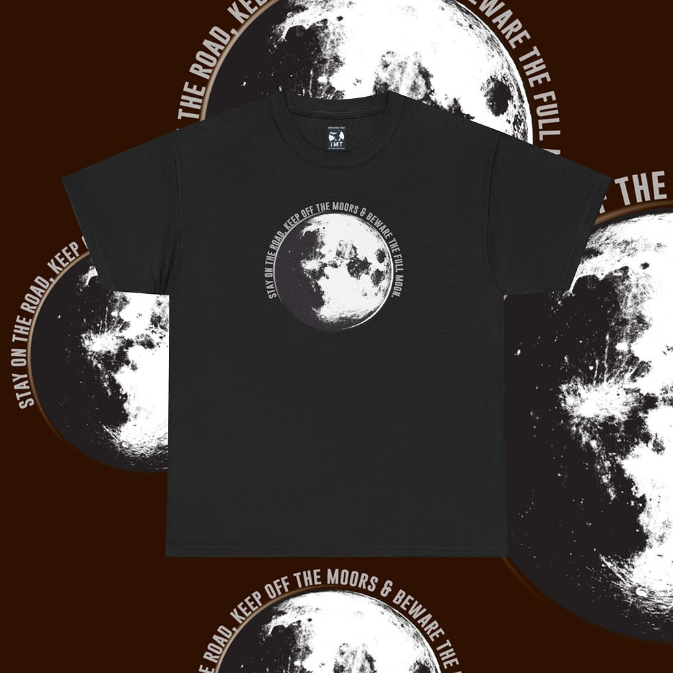 Thumbnail: Black Keep Off The Moors Unisex tshirt with full moon graphic design. indiemusictees