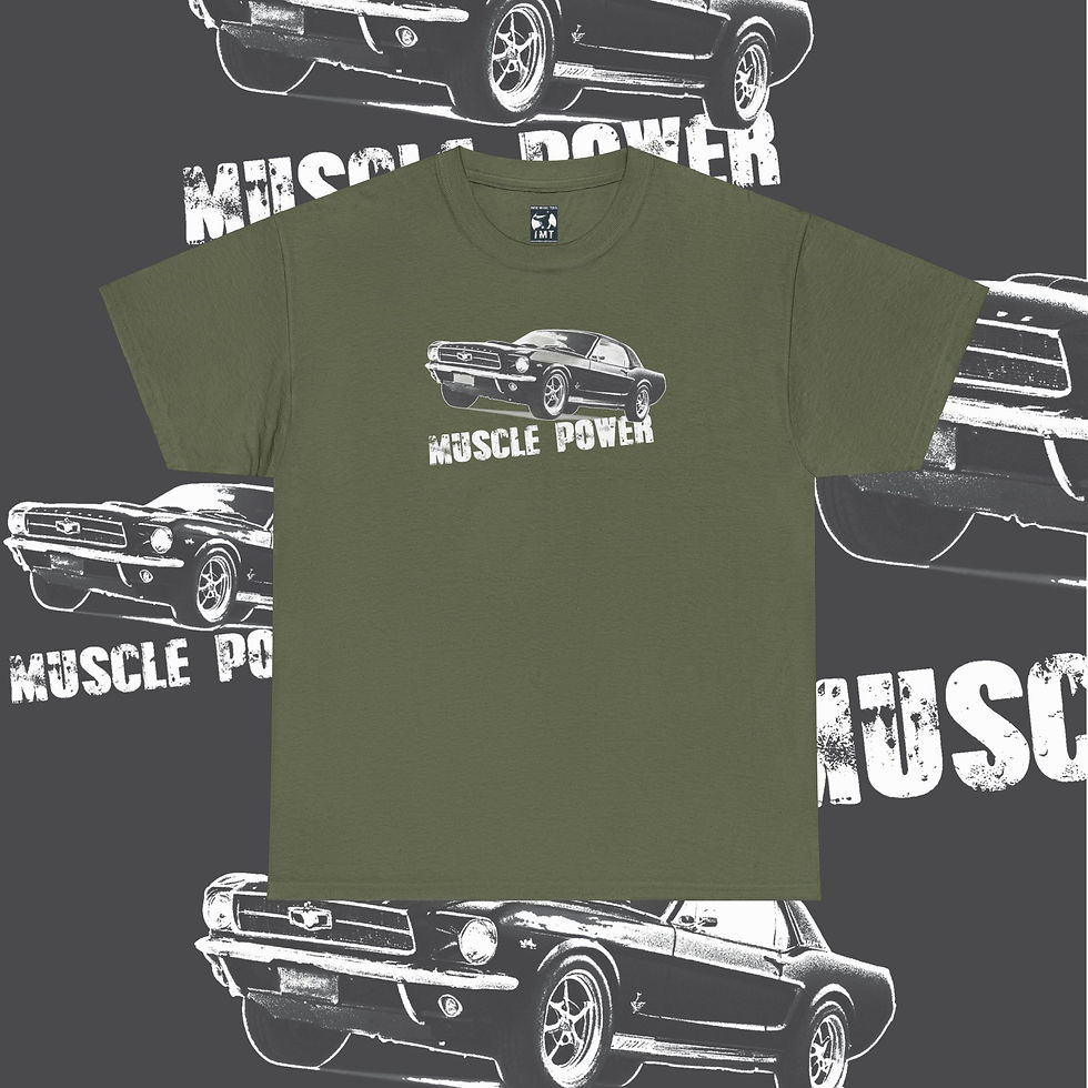 Thumbnail: Product: Muscle Power Mustang Unisex tshirt military green front