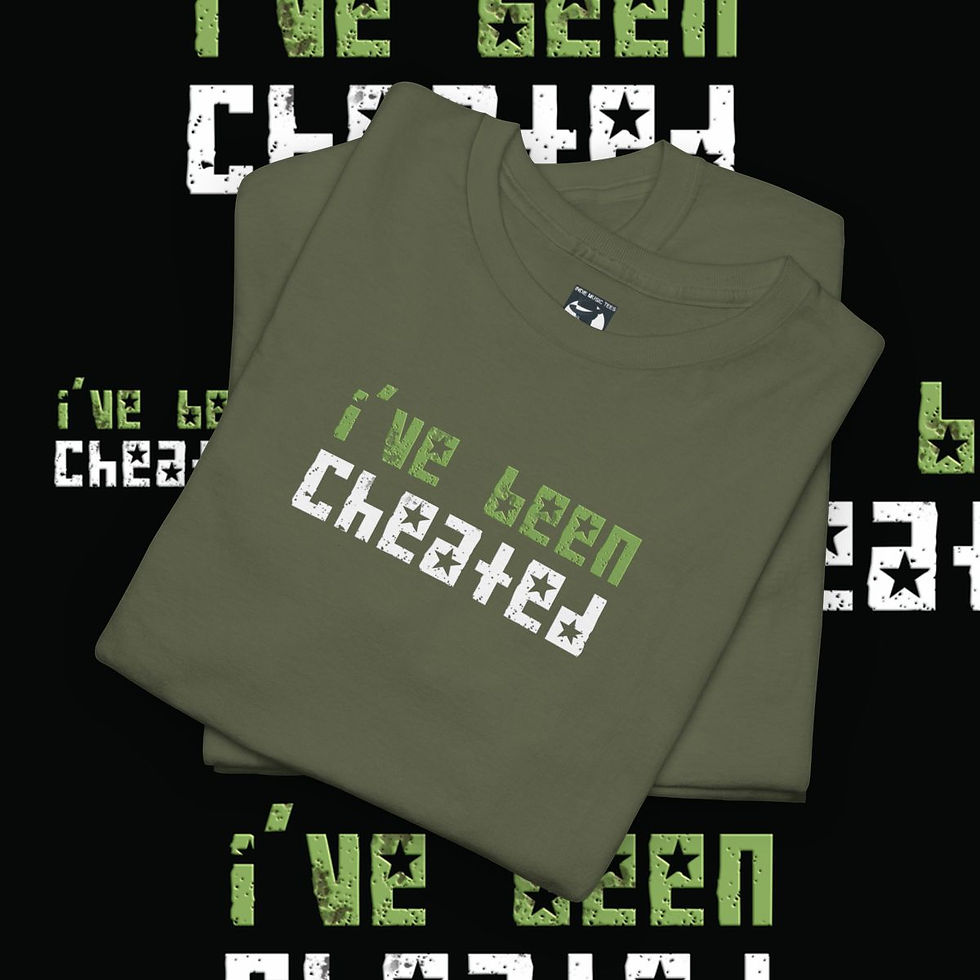 Thumbnail: Product: I've Been Cheated Unisex tshirt military green front folded