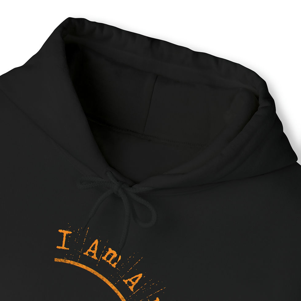Thumbnail: Black hoodie with "I AM A" text, Banana Republic Unisex tshirt, close up graphic