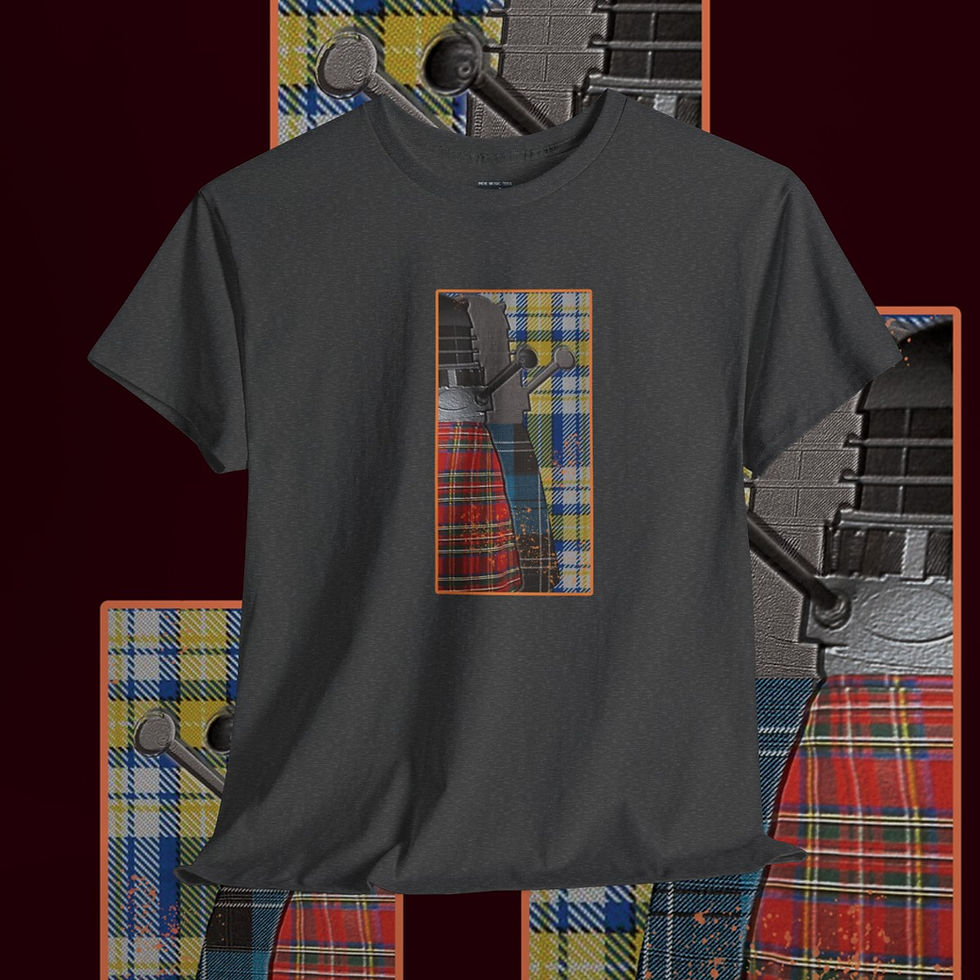 Highland Daleks Unisex t-shirt with plaid design and dr who and the daleks tshirt indiemusictees