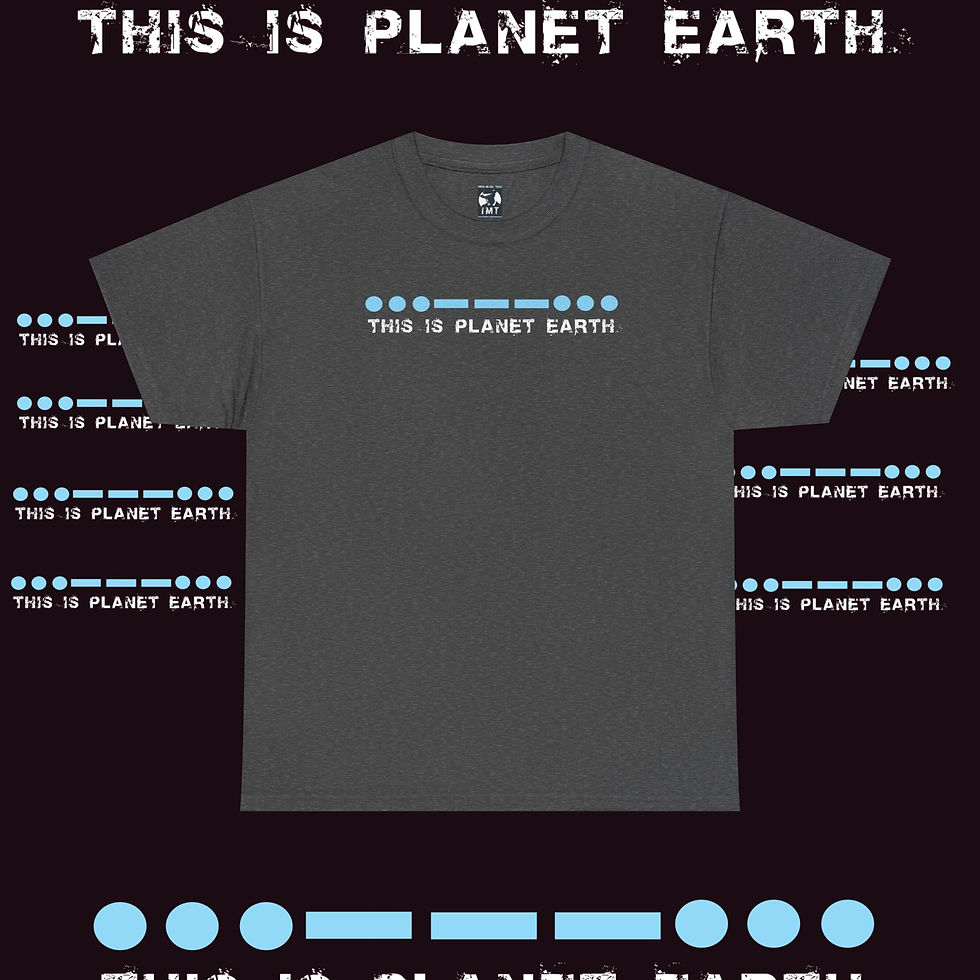 Thumbnail: Grey t-shirt with text: THIS IS PLANET EARTH. A Porky Prime Cut tshirt. indiemusictees