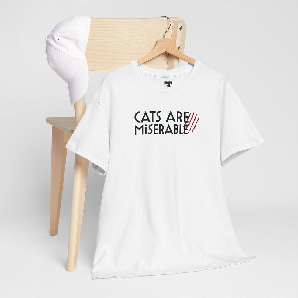 Thumbnail: White t-shirt with text saying, "CATS ARE MISERABLE". Boom Unisex tshirt and indiemusictees.