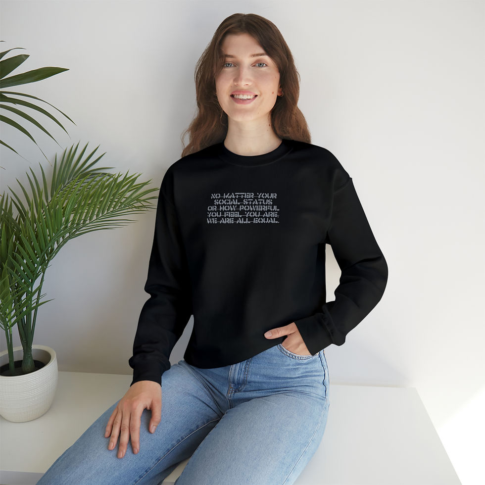 Thumbnail: Smiling woman wearing a black sweatshirt with white text, indiemusictees awkward date tshirt