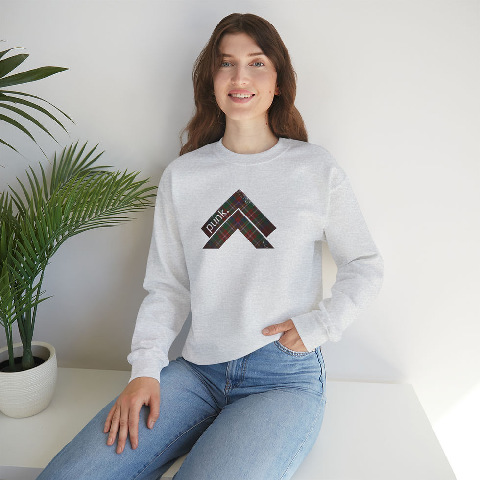 Thumbnail: Smiling woman in white sweatshirt. Brown chevron design on the front. indiemusictees