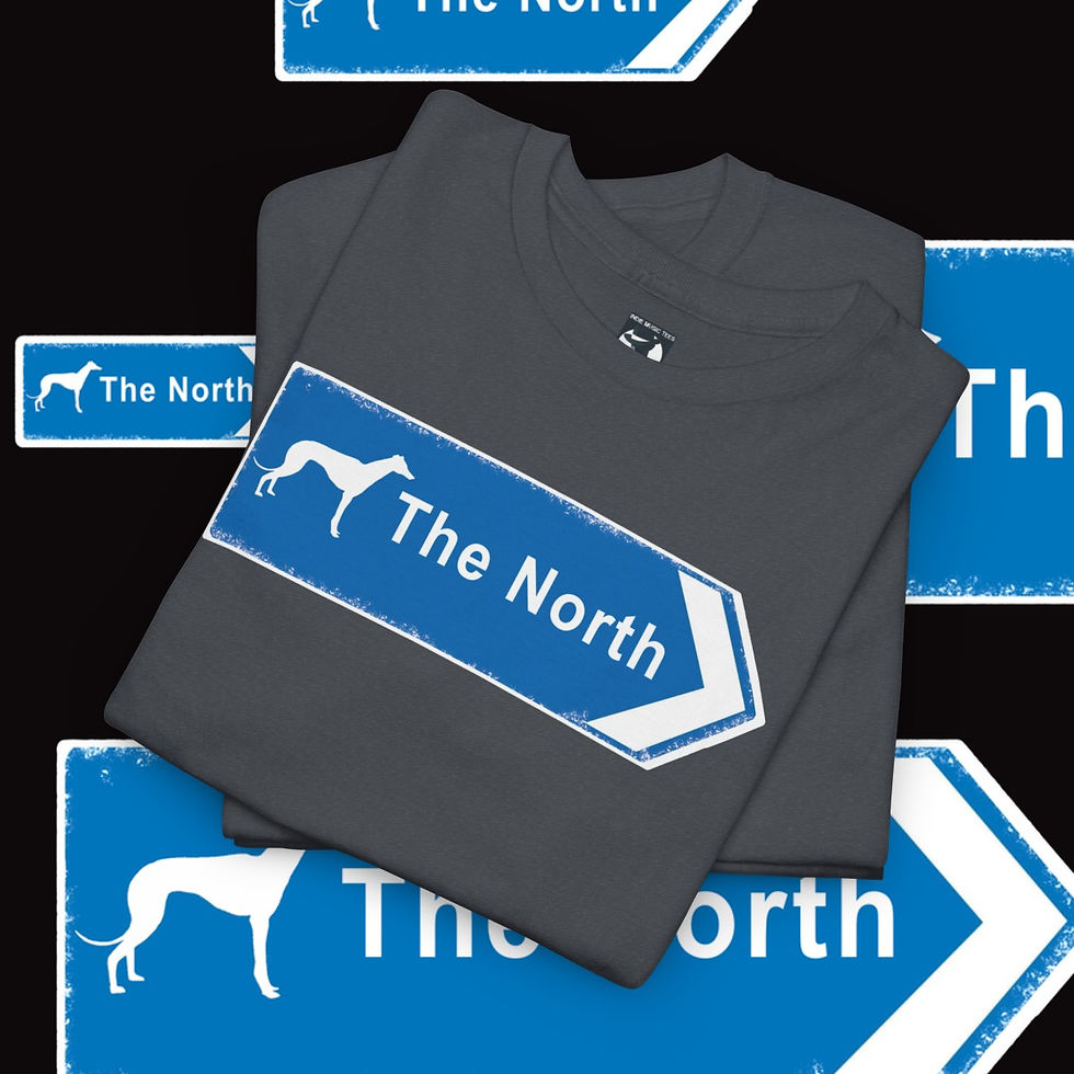 Thumbnail: Grey t-shirt with The North design and dog image, indiemusictees apparel.