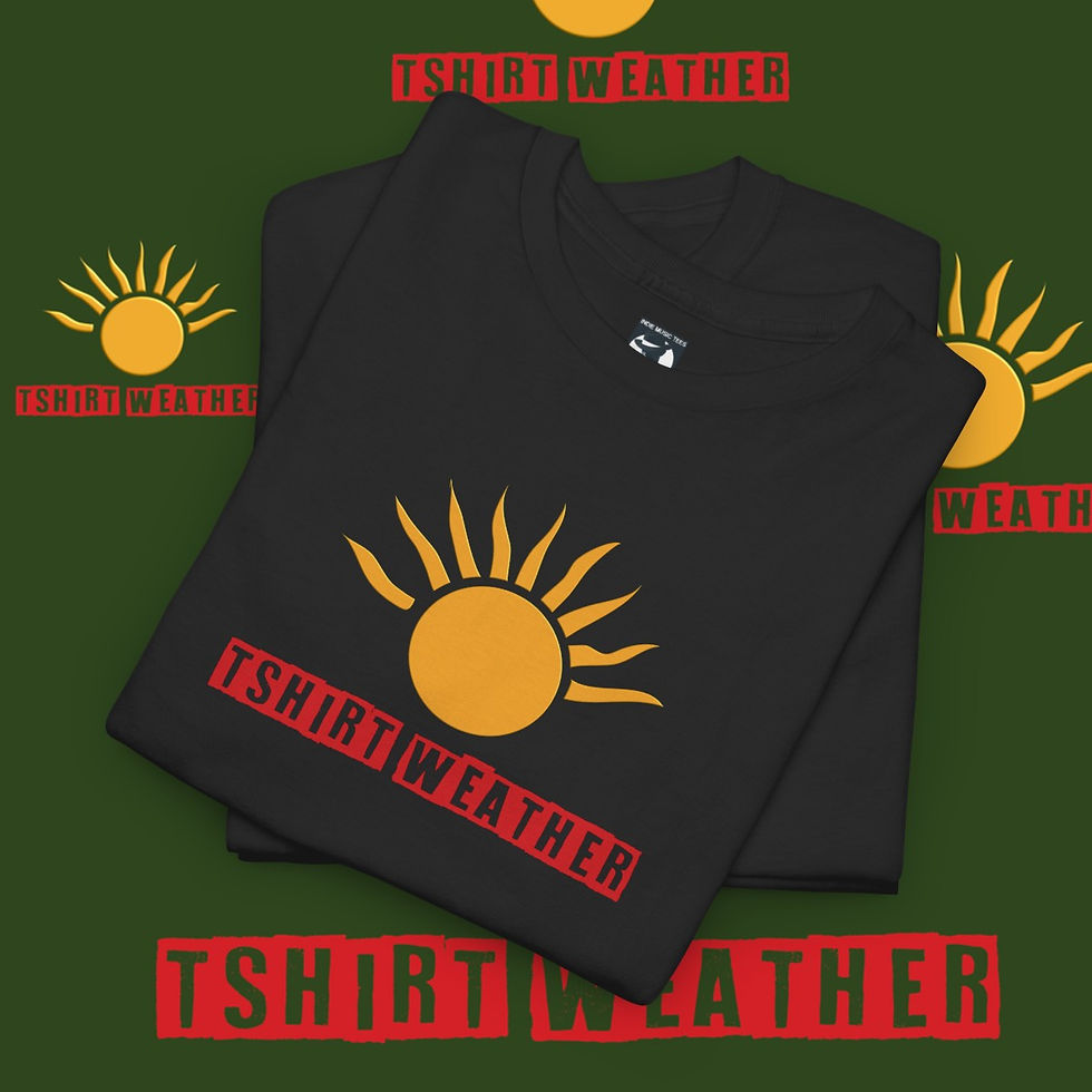 Thumbnail: Black T-shirt with yellow sun graphic and TSHIRT WEATHER text design