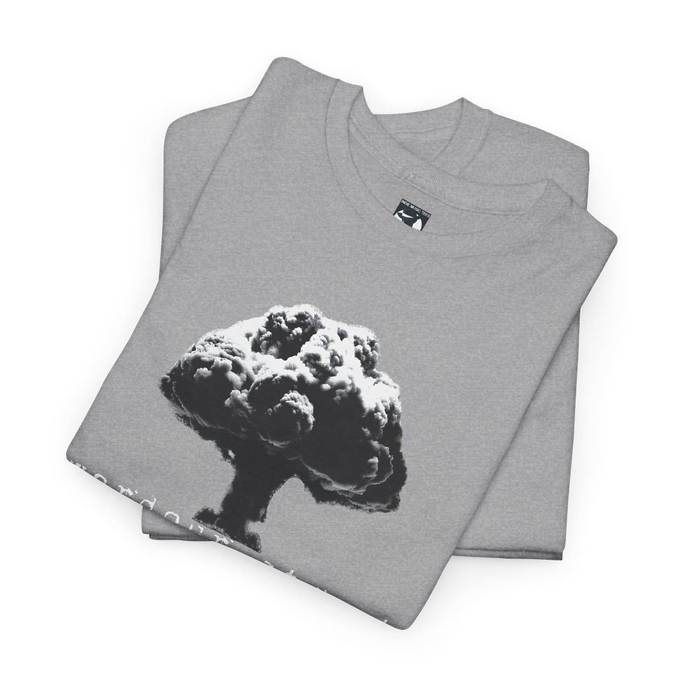 Thumbnail: Grey t-shirts with a black graphic of a mushroom cloud Keep Off The Moors Unisex tshirt