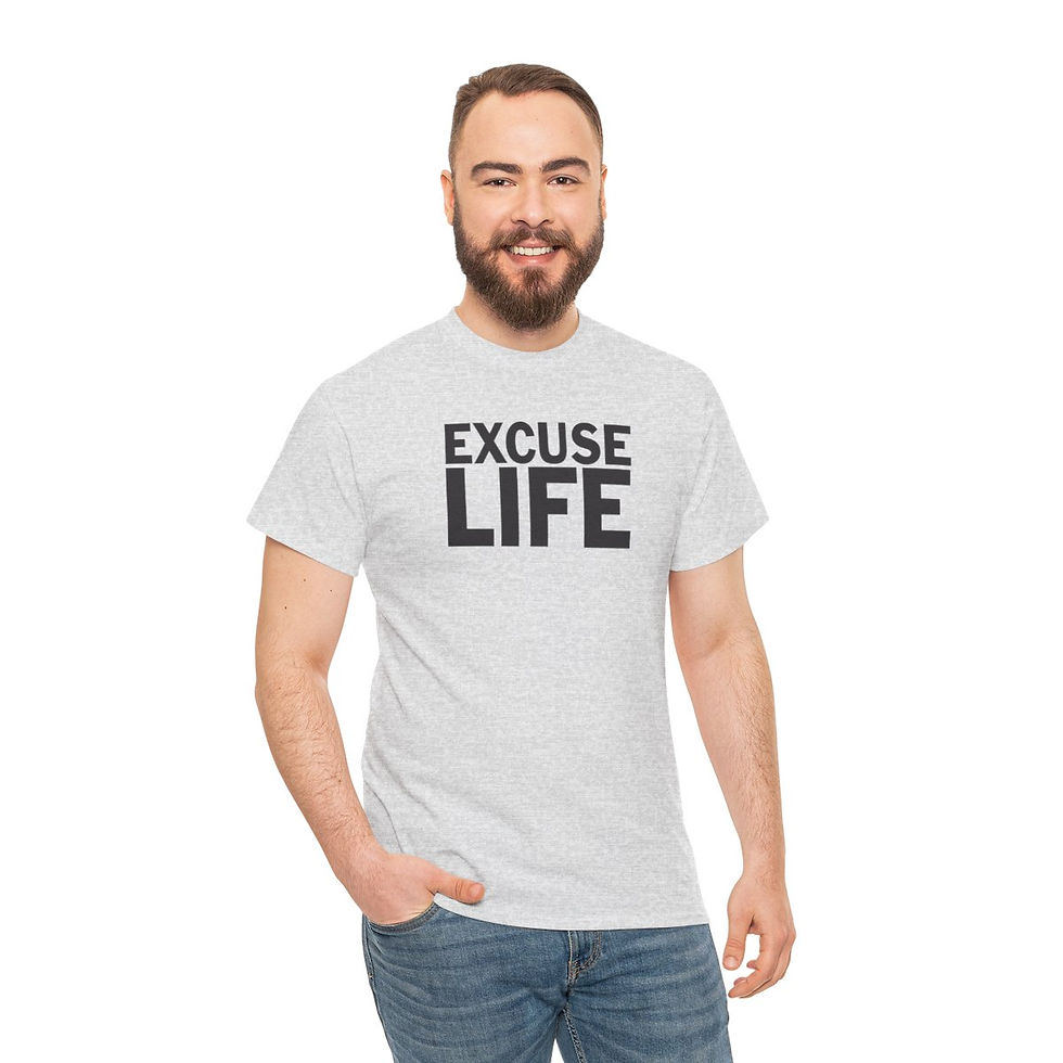 Thumbnail: Man wearing Excuse Life printed shirt. Datsun Unisex tshirt. indiemusictees apparel