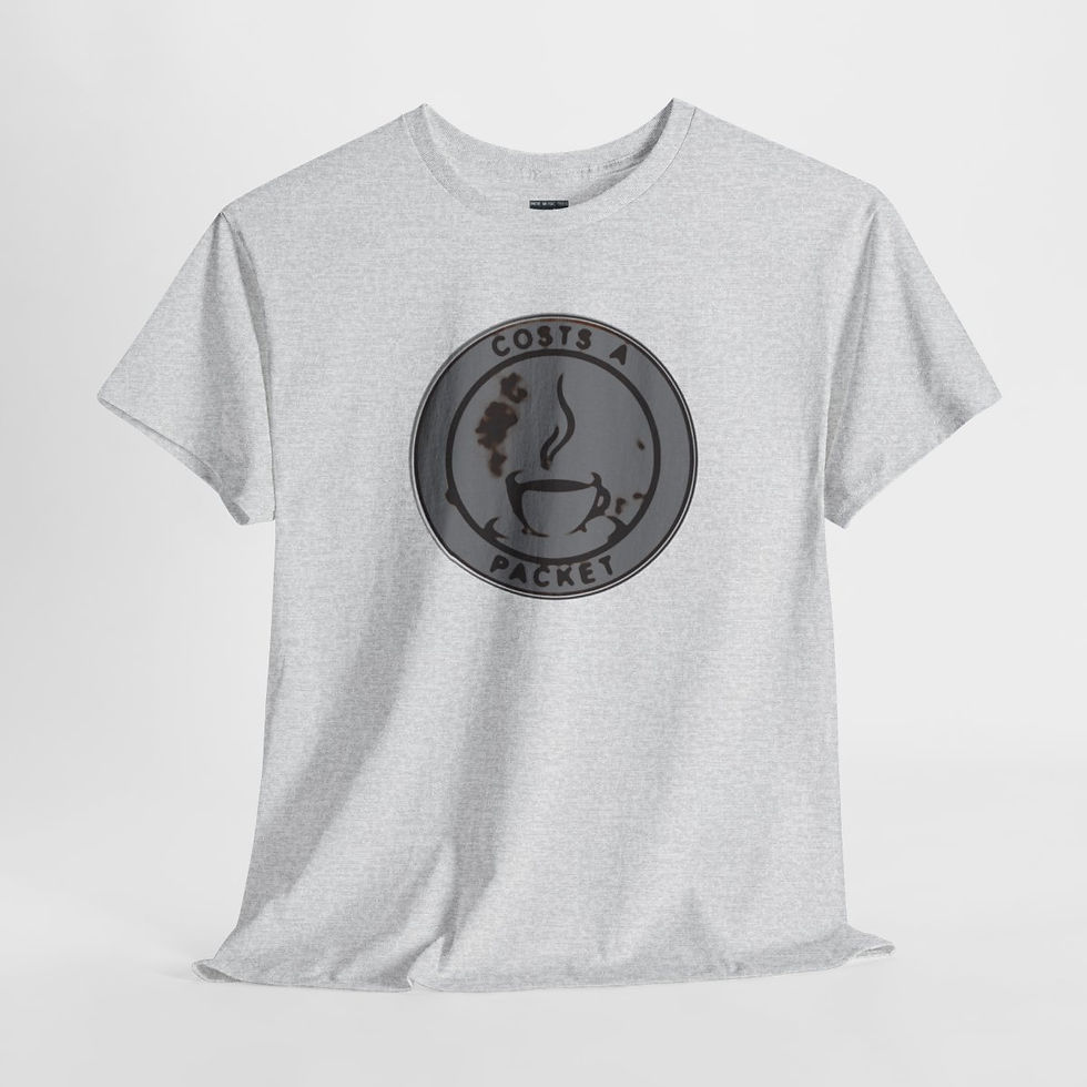Thumbnail: Gray t-shirt with coffee cup logo and text, Standard Boots Unisex tshirt, indiemusictees