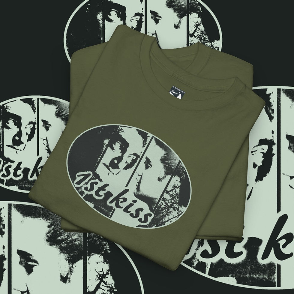 Thumbnail: Green tshirt with oval graphic, text and background reading 1stkiss Embrace Dub Music Unisex tshirt.