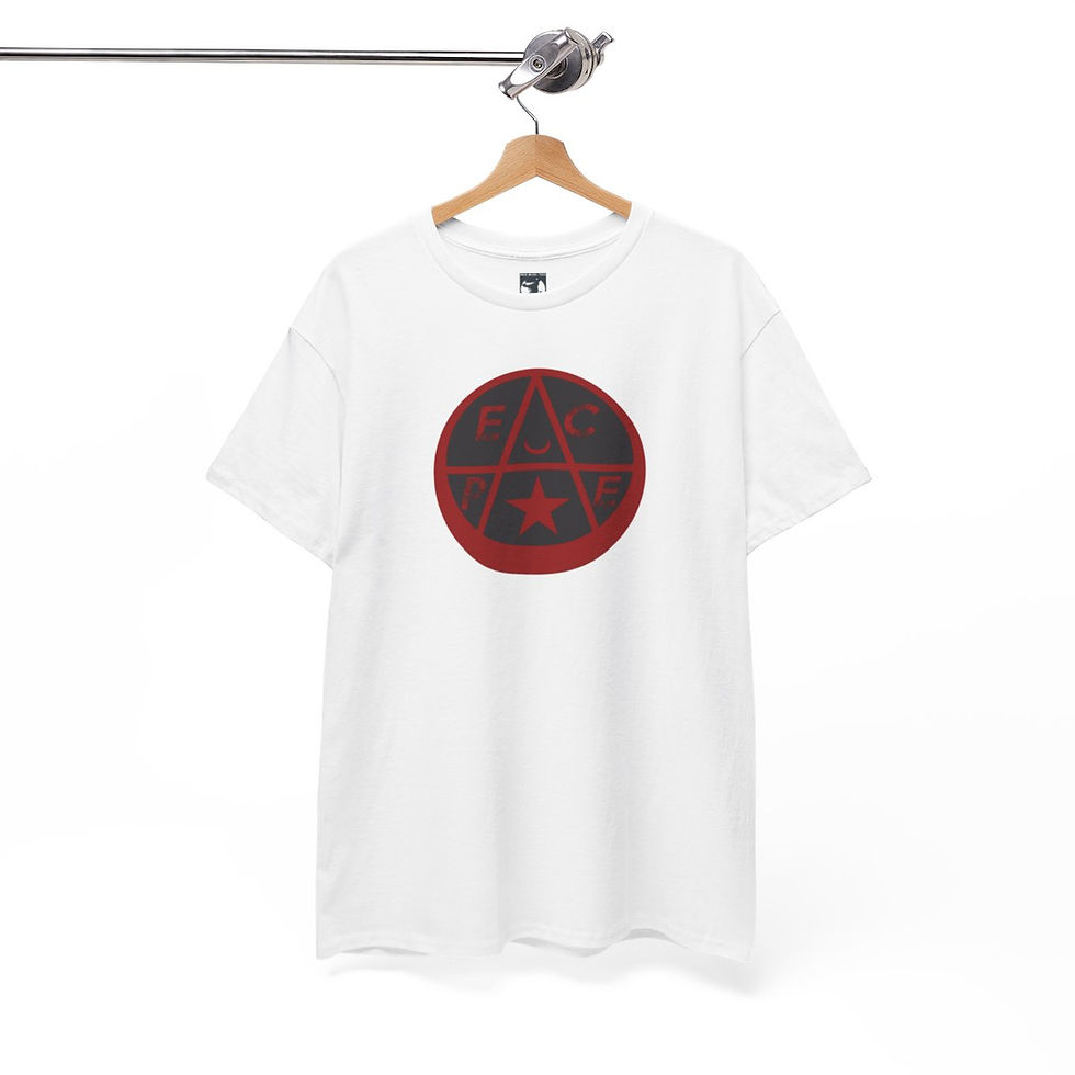 Thumbnail: White t-shirt with red circle graphic. Easy Tiger! Unisex tshirt. IndieMusicTees.