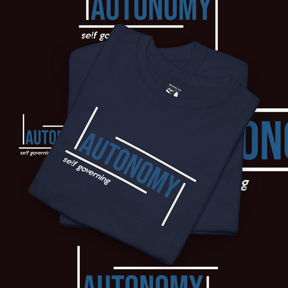 Thumbnail: Dark blue AUTONOMY self governing t-shirt, what you looking at tshirt, indiemusictees.