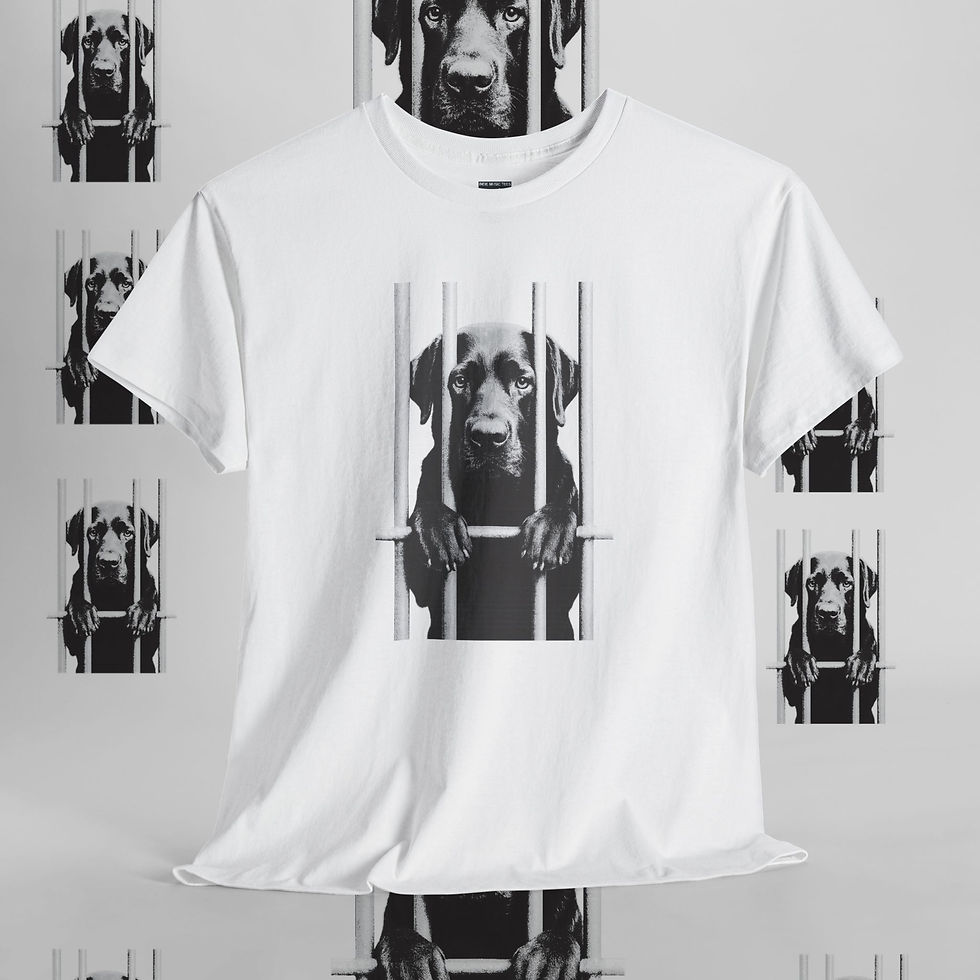 Thumbnail: White t-shirt with dog behind bars design Blood Sweat & Beers Unisex tshirt indiemusictees