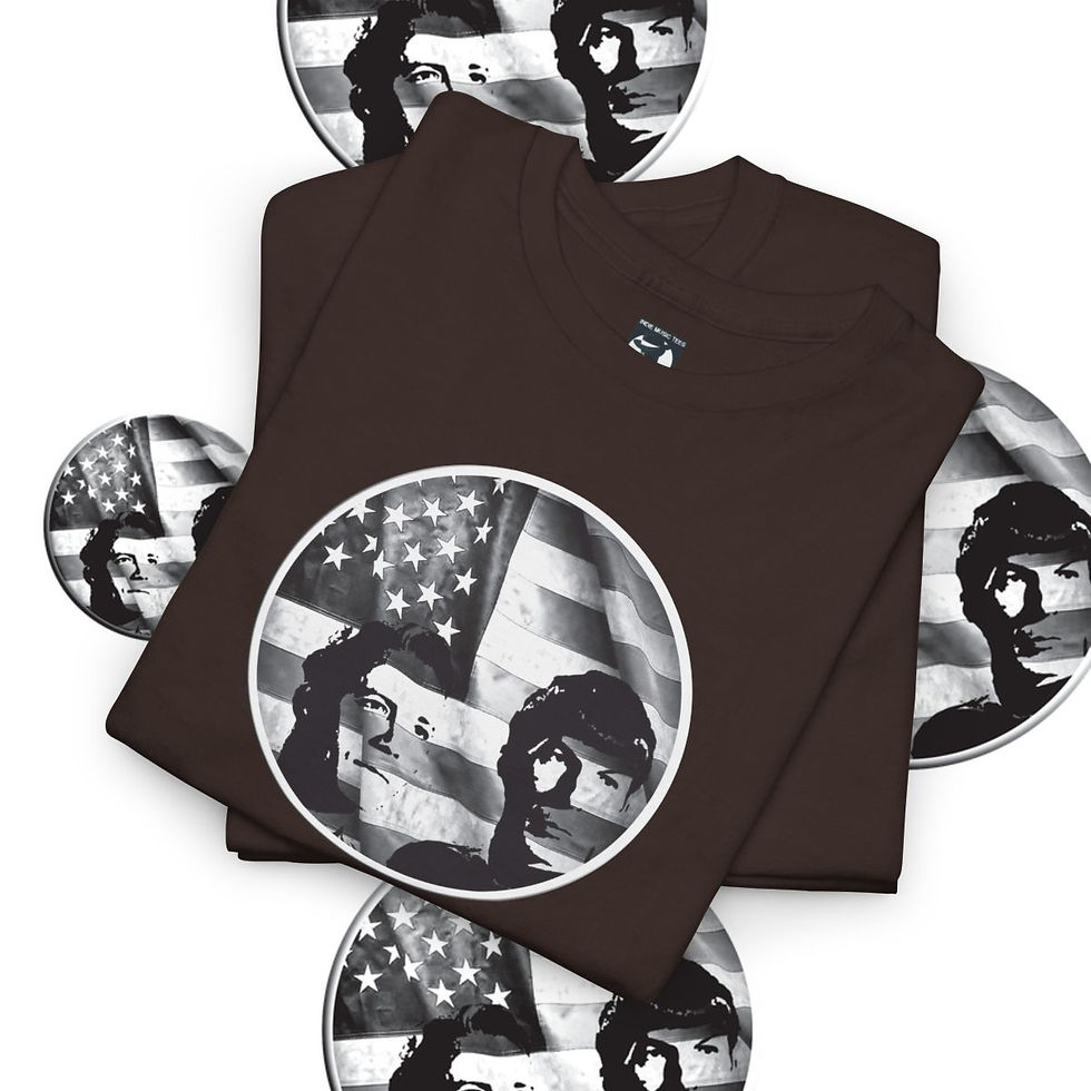 Thumbnail: Brown t-shirt with a graphic of an American flag and people. Hard Luck Cafe Unisex tshirt.