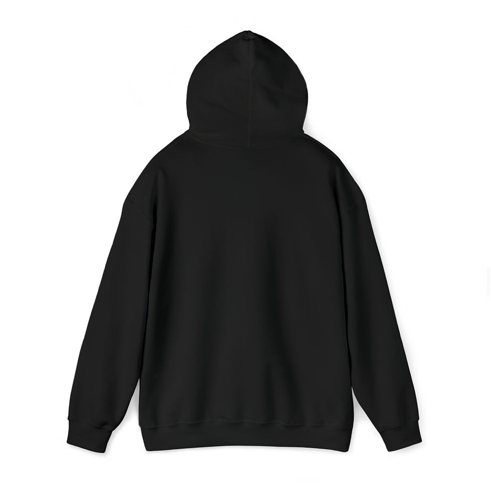 Thumbnail: Black hoodie from the back view, simple design, casual wear, indiemusictees apparel.