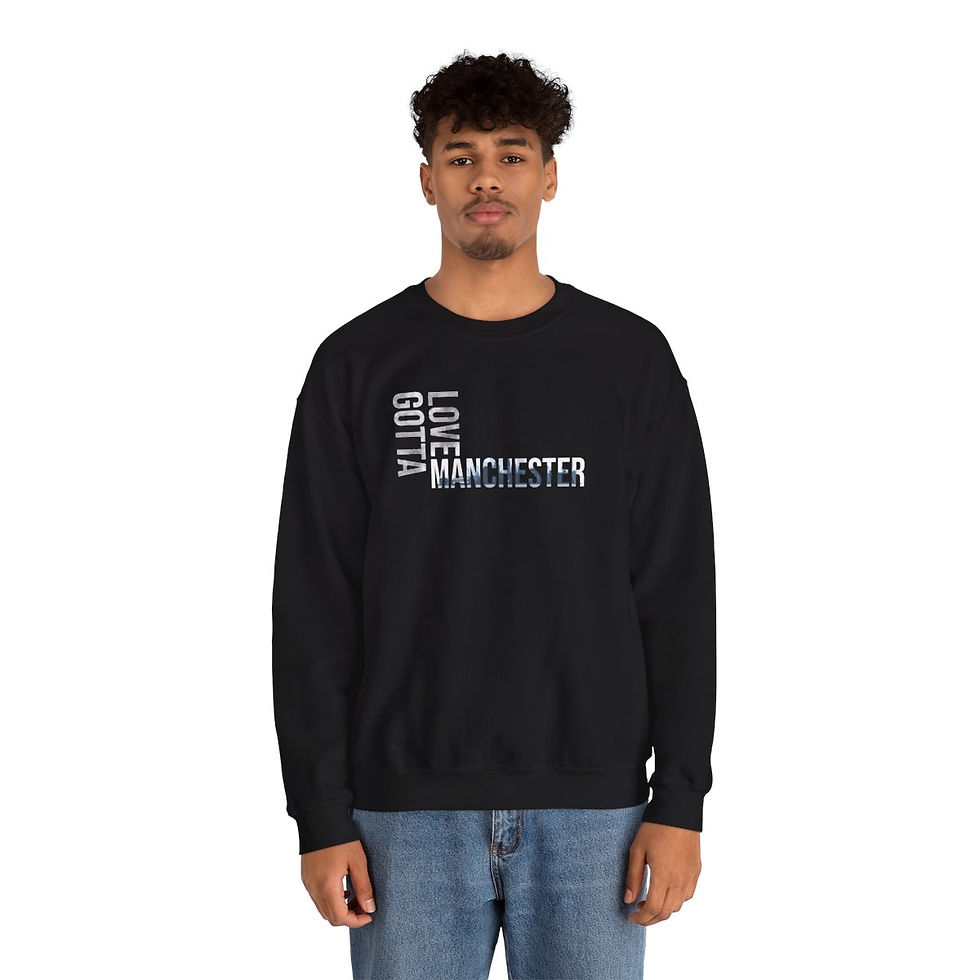 Thumbnail: Man wearing black sweatshirt with white text, Mod Mesh Unisex tshirt, indiemusictees.
