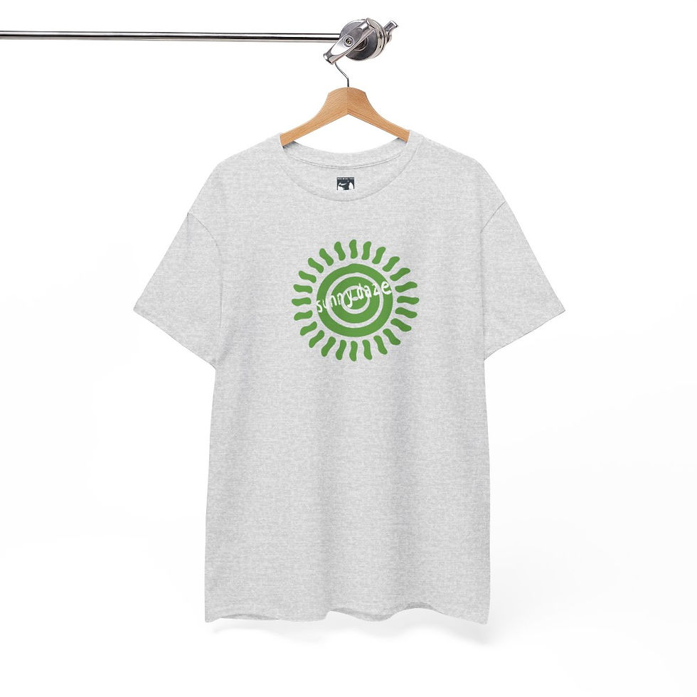 Thumbnail: White t-shirt with green design Sunny Daze Unisex tshirt, indiemusictees apparel.
