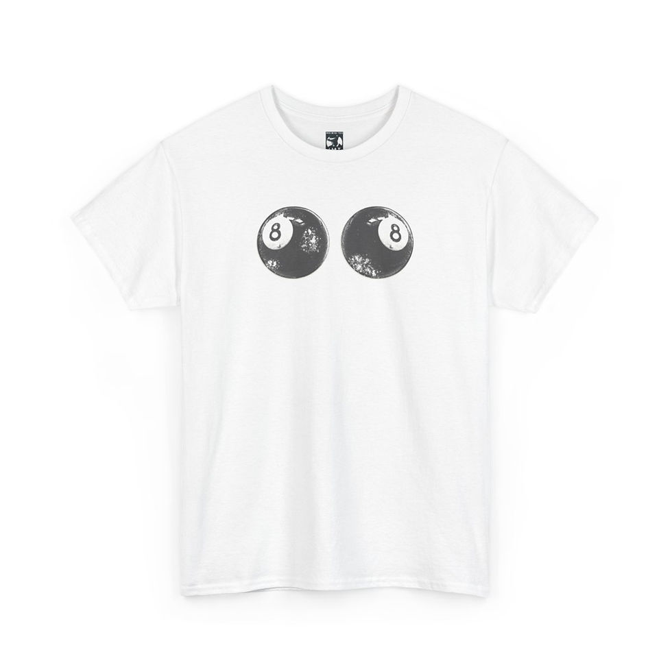 Thumbnail: White t-shirt with two eight-ball graphics. set your sights high tshirt indiemusictees