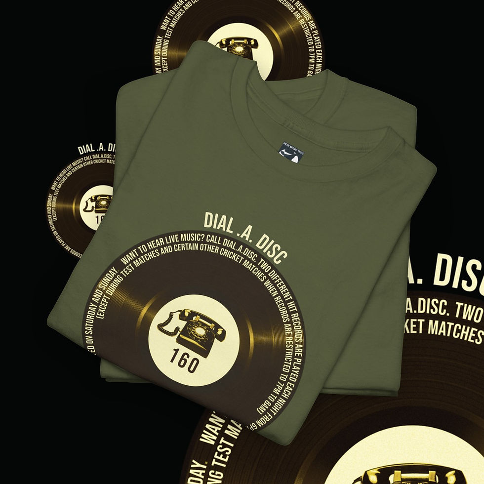 Thumbnail: Green t-shirt with "DIAL A DISC" and phone graphic, indiemusictees.