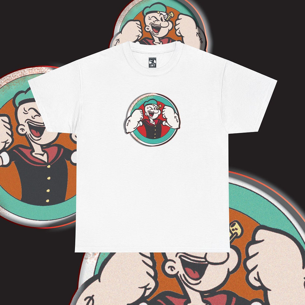 Thumbnail: White t-shirt with Popeye graphic design, indiemusictees, sailor, cartoon character.
